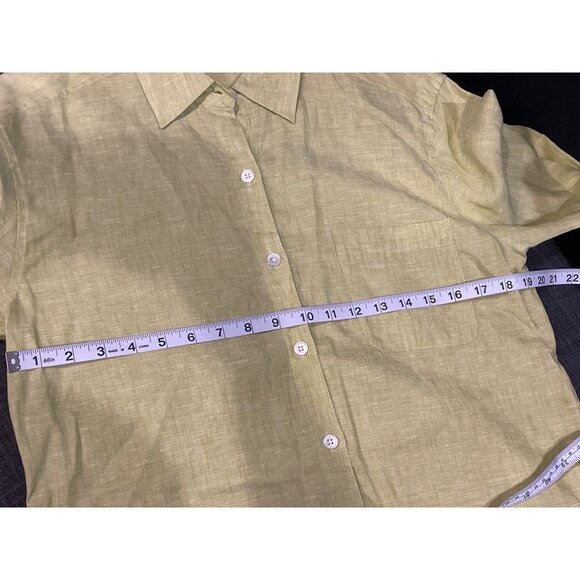 Tommy Bahama Bright Green Linen Long Sleeve Button Down Blouse - Picture 7 of 10